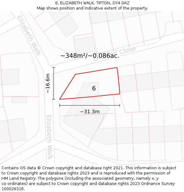 6, ELIZABETH WALK, TIPTON, DY4 0AZ: Plot and title map