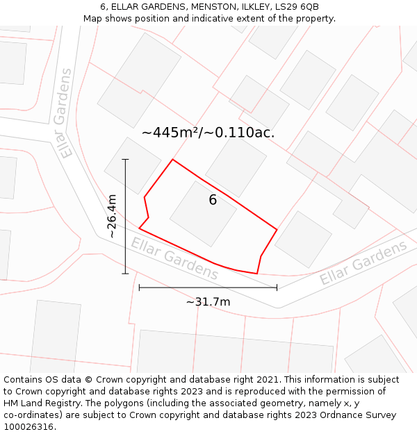 6, ELLAR GARDENS, MENSTON, ILKLEY, LS29 6QB: Plot and title map