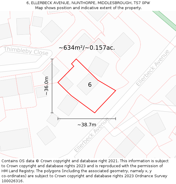 6, ELLERBECK AVENUE, NUNTHORPE, MIDDLESBROUGH, TS7 0PW: Plot and title map