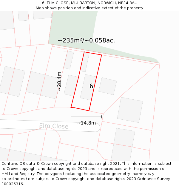 6, ELM CLOSE, MULBARTON, NORWICH, NR14 8AU: Plot and title map