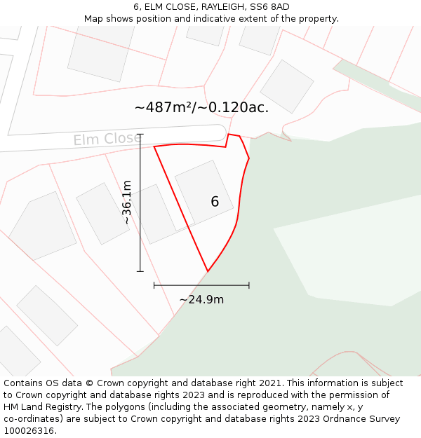 6, ELM CLOSE, RAYLEIGH, SS6 8AD: Plot and title map