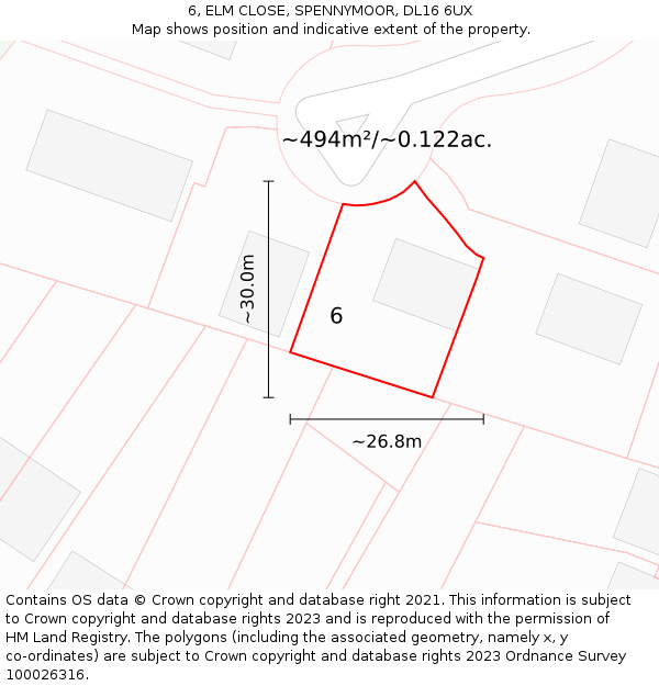 6, ELM CLOSE, SPENNYMOOR, DL16 6UX: Plot and title map