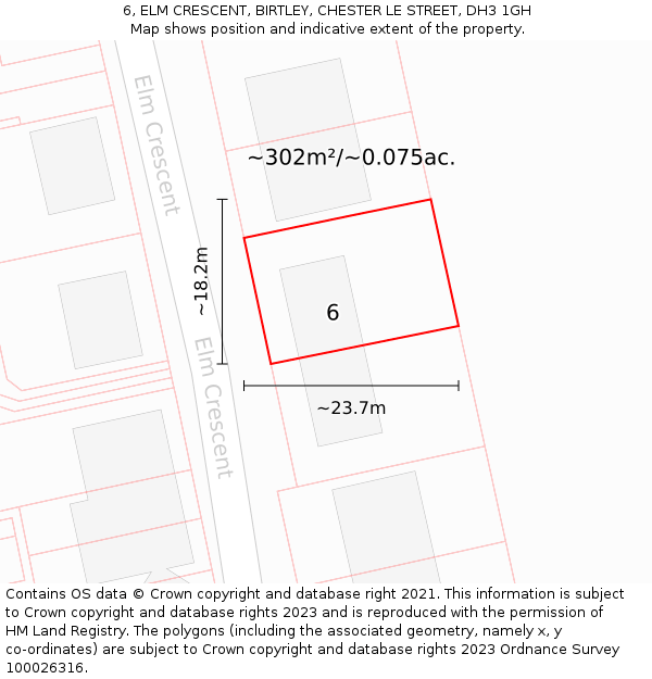 6, ELM CRESCENT, BIRTLEY, CHESTER LE STREET, DH3 1GH: Plot and title map