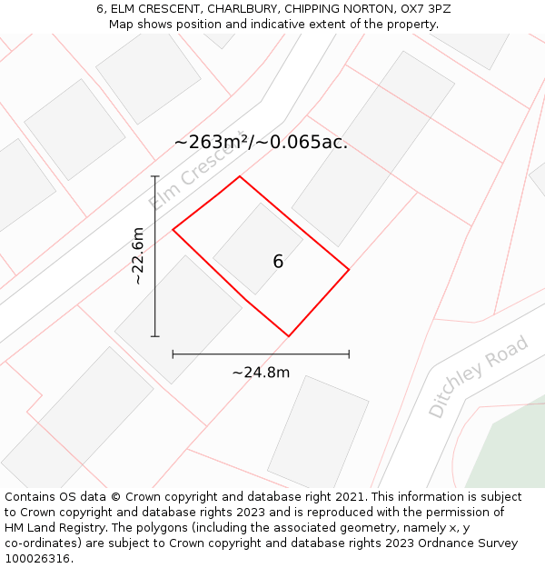 6, ELM CRESCENT, CHARLBURY, CHIPPING NORTON, OX7 3PZ: Plot and title map