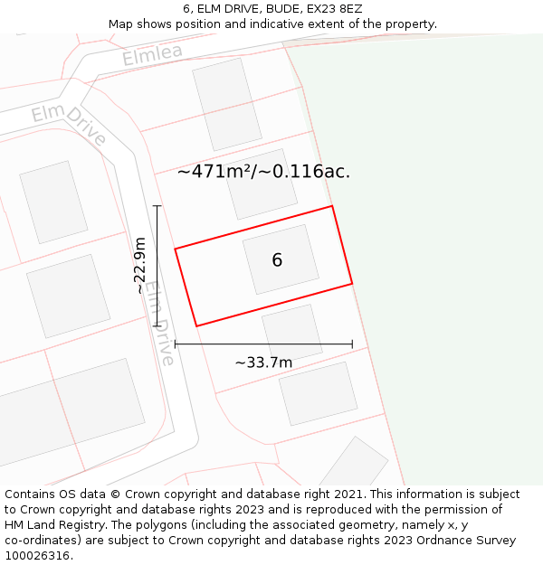 6, ELM DRIVE, BUDE, EX23 8EZ: Plot and title map