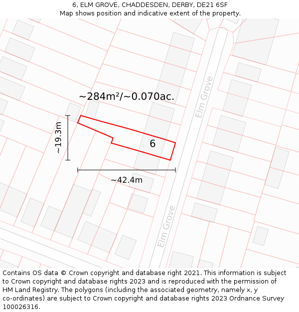 6, ELM GROVE, CHADDESDEN, DERBY, DE21 6SF: Plot and title map