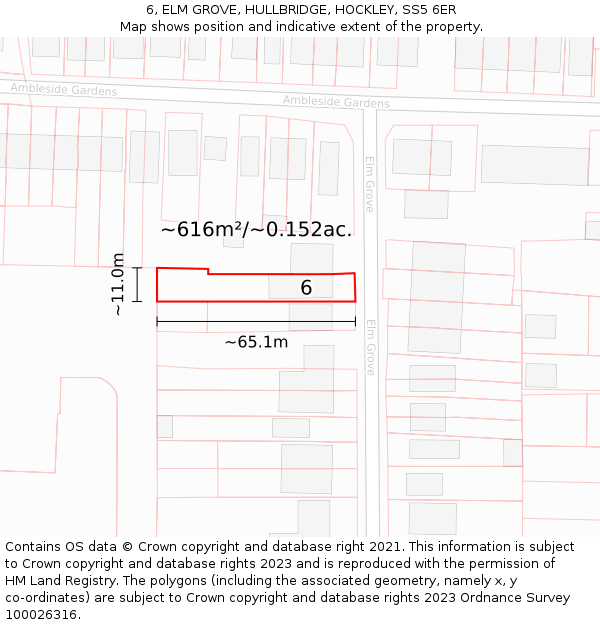 6, ELM GROVE, HULLBRIDGE, HOCKLEY, SS5 6ER: Plot and title map