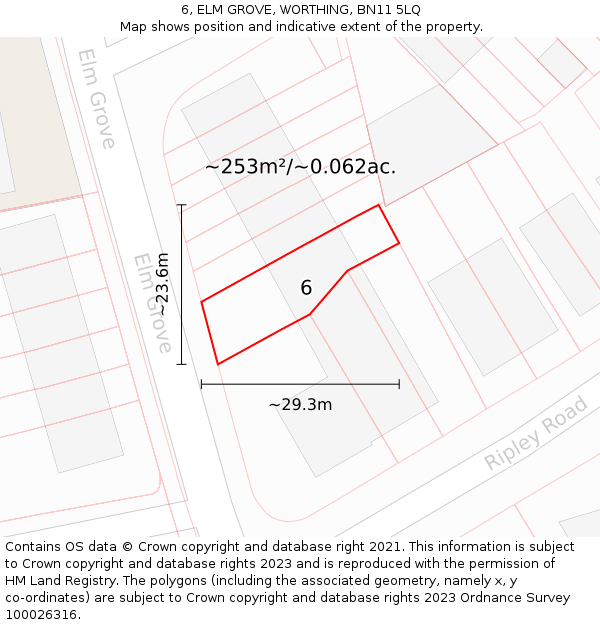 6, ELM GROVE, WORTHING, BN11 5LQ: Plot and title map