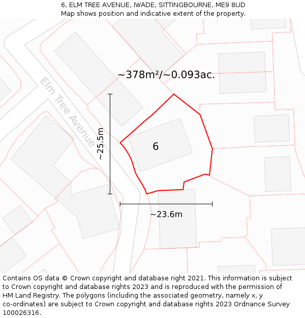 6, ELM TREE AVENUE, IWADE, SITTINGBOURNE, ME9 8UD: Plot and title map