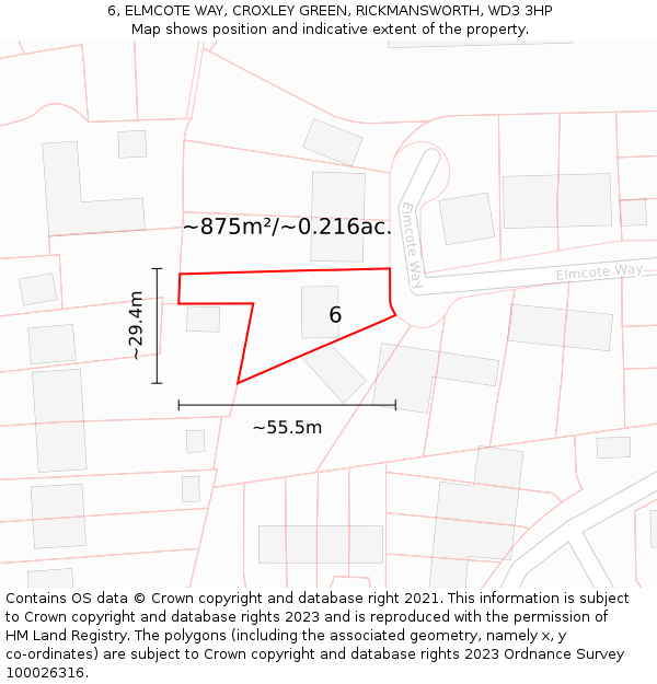 6, ELMCOTE WAY, CROXLEY GREEN, RICKMANSWORTH, WD3 3HP: Plot and title map