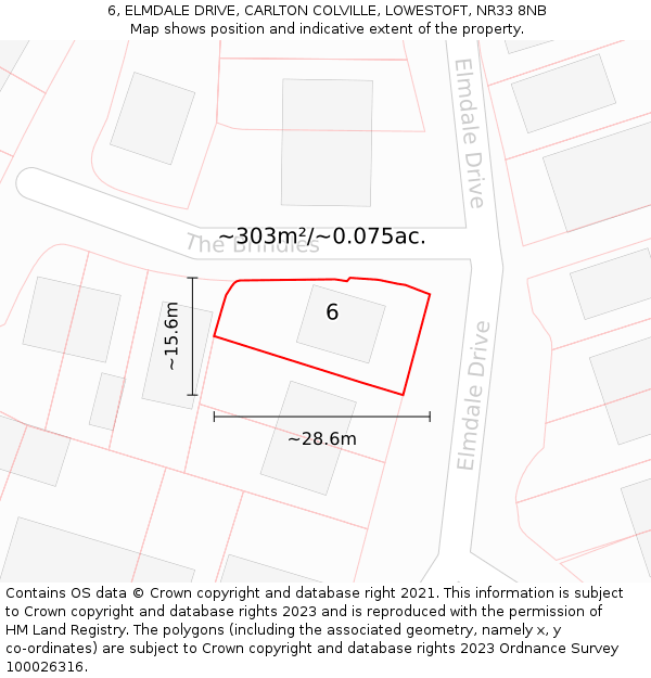 6, ELMDALE DRIVE, CARLTON COLVILLE, LOWESTOFT, NR33 8NB: Plot and title map