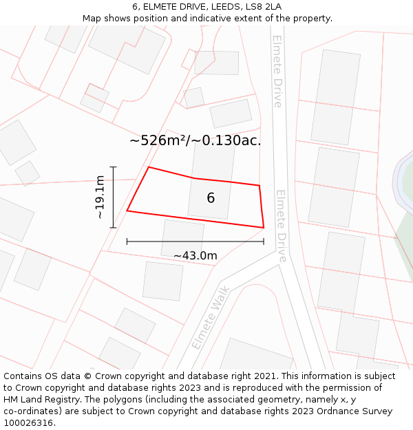 6, ELMETE DRIVE, LEEDS, LS8 2LA: Plot and title map