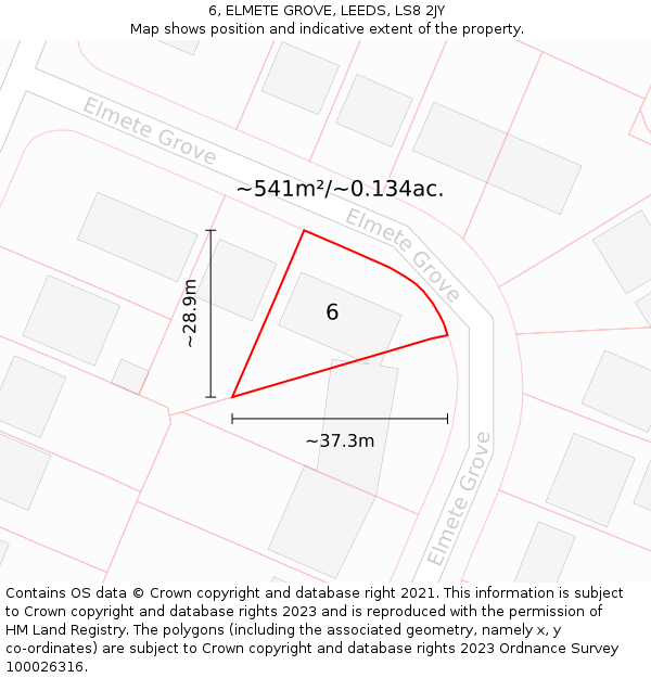 6, ELMETE GROVE, LEEDS, LS8 2JY: Plot and title map