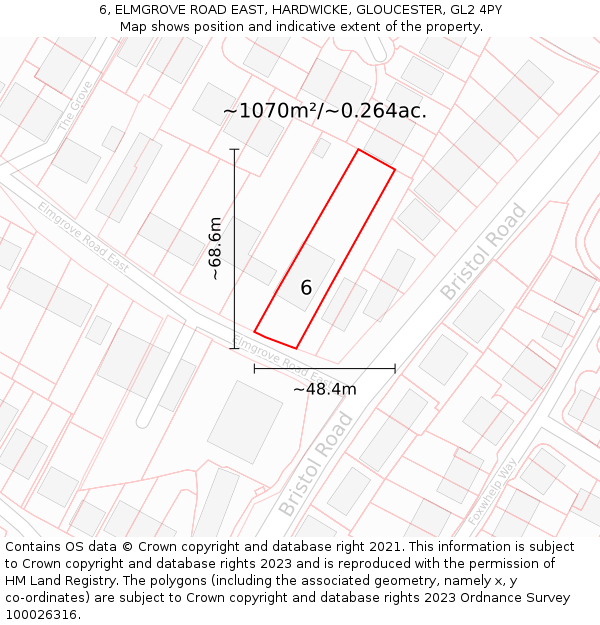 6, ELMGROVE ROAD EAST, HARDWICKE, GLOUCESTER, GL2 4PY: Plot and title map