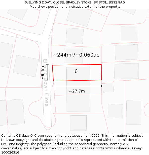 6, ELMING DOWN CLOSE, BRADLEY STOKE, BRISTOL, BS32 8AQ: Plot and title map