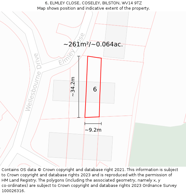 6, ELMLEY CLOSE, COSELEY, BILSTON, WV14 9TZ: Plot and title map