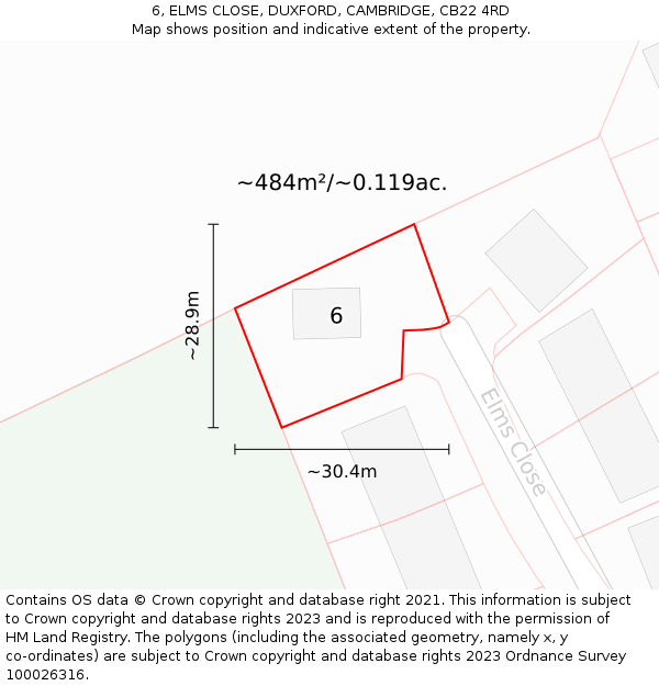 6, ELMS CLOSE, DUXFORD, CAMBRIDGE, CB22 4RD: Plot and title map