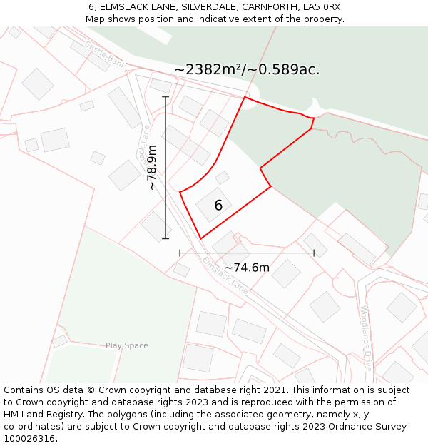 6, ELMSLACK LANE, SILVERDALE, CARNFORTH, LA5 0RX: Plot and title map