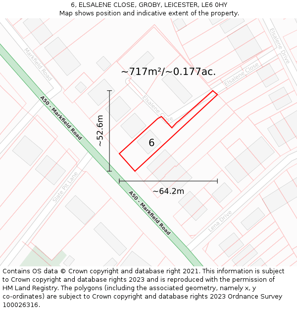 6, ELSALENE CLOSE, GROBY, LEICESTER, LE6 0HY: Plot and title map