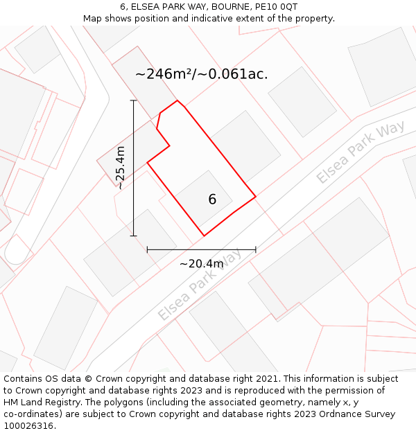 6, ELSEA PARK WAY, BOURNE, PE10 0QT: Plot and title map