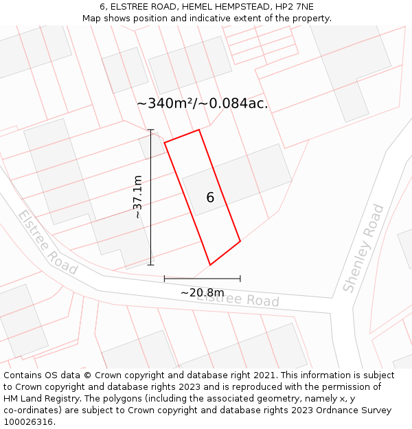 6, ELSTREE ROAD, HEMEL HEMPSTEAD, HP2 7NE: Plot and title map