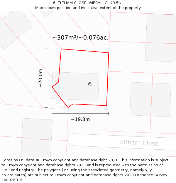 6, ELTHAM CLOSE, WIRRAL, CH49 5NL: Plot and title map