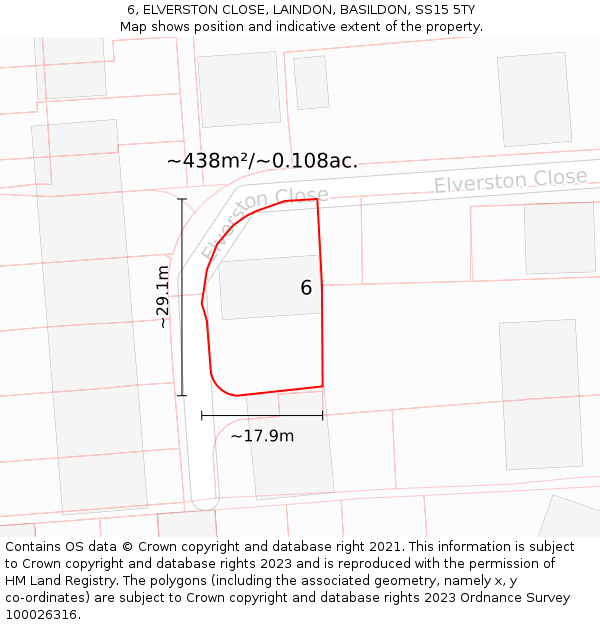 6, ELVERSTON CLOSE, LAINDON, BASILDON, SS15 5TY: Plot and title map