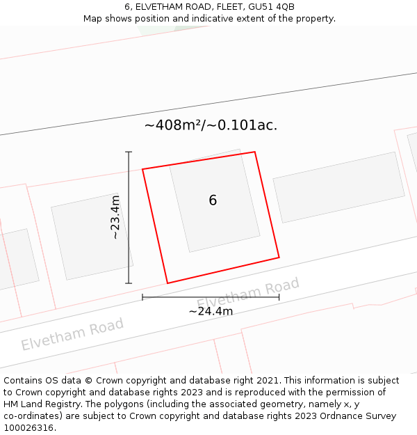 6, ELVETHAM ROAD, FLEET, GU51 4QB: Plot and title map