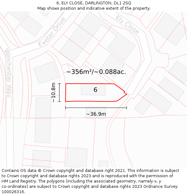 6, ELY CLOSE, DARLINGTON, DL1 2SQ: Plot and title map