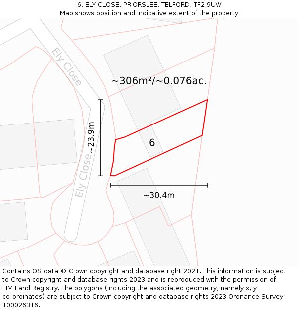 6, ELY CLOSE, PRIORSLEE, TELFORD, TF2 9UW: Plot and title map