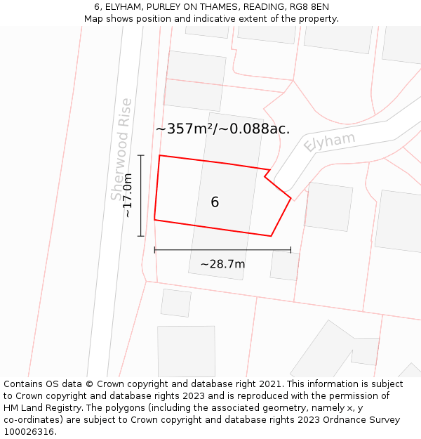 6, ELYHAM, PURLEY ON THAMES, READING, RG8 8EN: Plot and title map