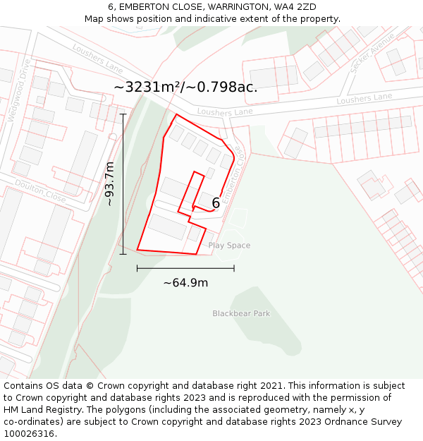 6, EMBERTON CLOSE, WARRINGTON, WA4 2ZD: Plot and title map