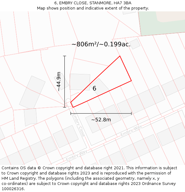 6, EMBRY CLOSE, STANMORE, HA7 3BA: Plot and title map