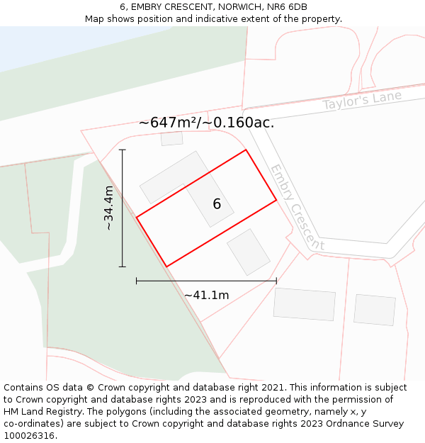6, EMBRY CRESCENT, NORWICH, NR6 6DB: Plot and title map