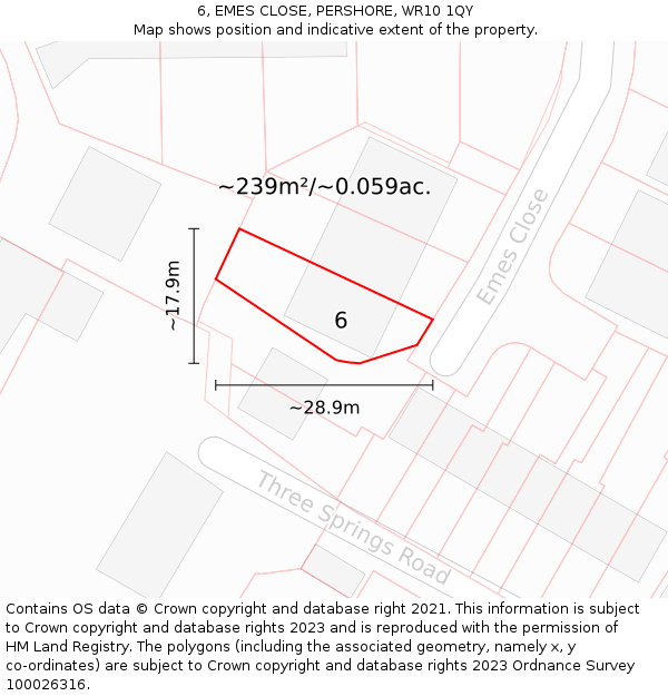 6, EMES CLOSE, PERSHORE, WR10 1QY: Plot and title map