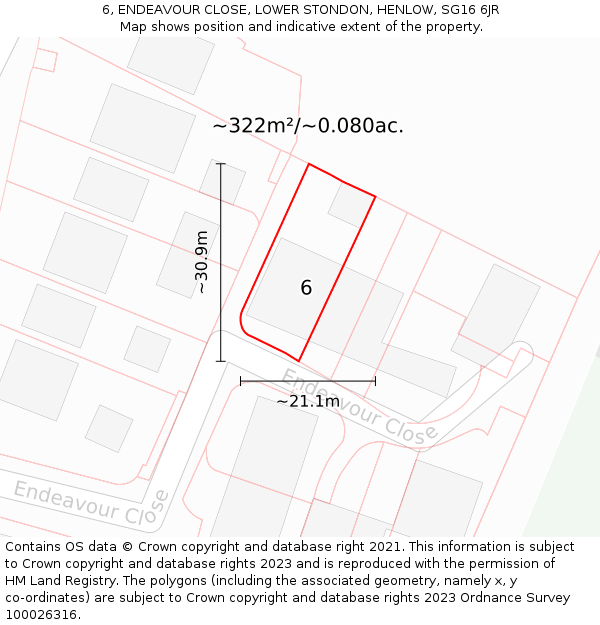 6, ENDEAVOUR CLOSE, LOWER STONDON, HENLOW, SG16 6JR: Plot and title map