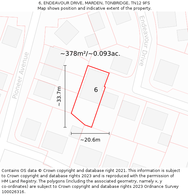 6, ENDEAVOUR DRIVE, MARDEN, TONBRIDGE, TN12 9FS: Plot and title map