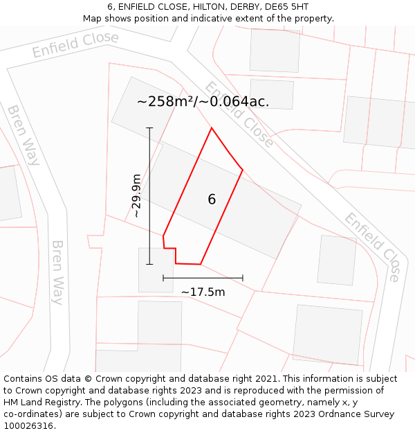 6, ENFIELD CLOSE, HILTON, DERBY, DE65 5HT: Plot and title map