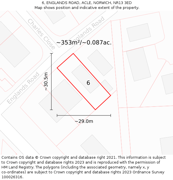 6, ENGLANDS ROAD, ACLE, NORWICH, NR13 3ED: Plot and title map