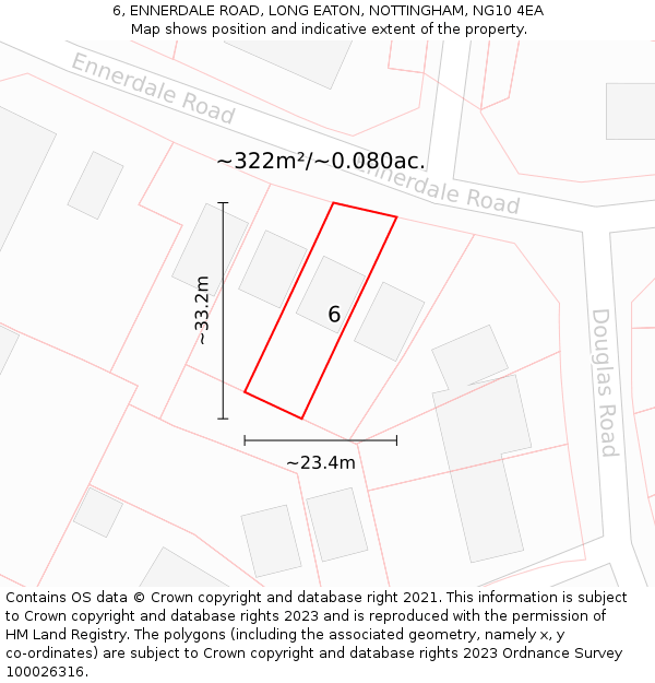 6, ENNERDALE ROAD, LONG EATON, NOTTINGHAM, NG10 4EA: Plot and title map