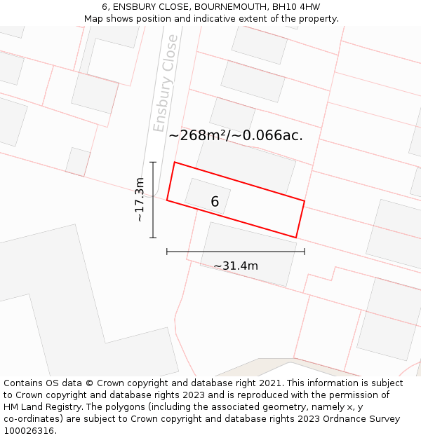 6, ENSBURY CLOSE, BOURNEMOUTH, BH10 4HW: Plot and title map
