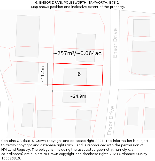 6, ENSOR DRIVE, POLESWORTH, TAMWORTH, B78 1JJ: Plot and title map