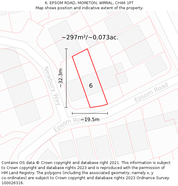 6, EPSOM ROAD, MORETON, WIRRAL, CH46 1PT: Plot and title map