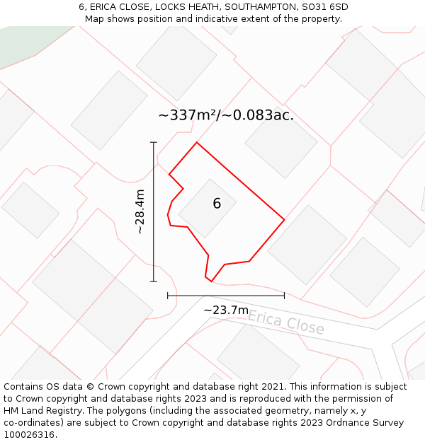 6, ERICA CLOSE, LOCKS HEATH, SOUTHAMPTON, SO31 6SD: Plot and title map