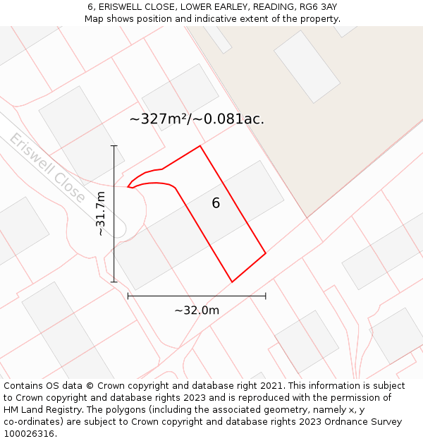 6, ERISWELL CLOSE, LOWER EARLEY, READING, RG6 3AY: Plot and title map