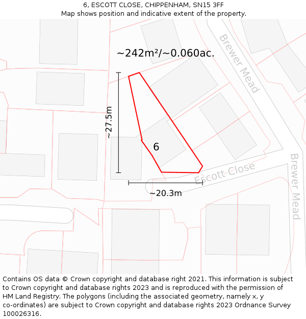 6, ESCOTT CLOSE, CHIPPENHAM, SN15 3FF: Plot and title map