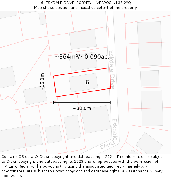 6, ESKDALE DRIVE, FORMBY, LIVERPOOL, L37 2YQ: Plot and title map