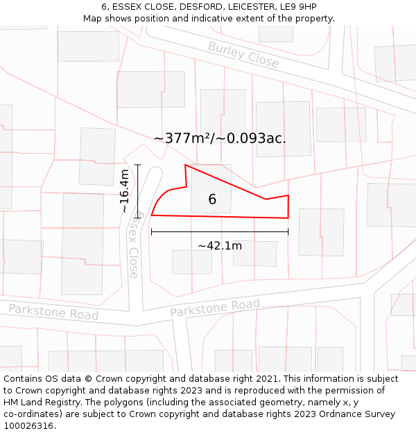 6, ESSEX CLOSE, DESFORD, LEICESTER, LE9 9HP: Plot and title map