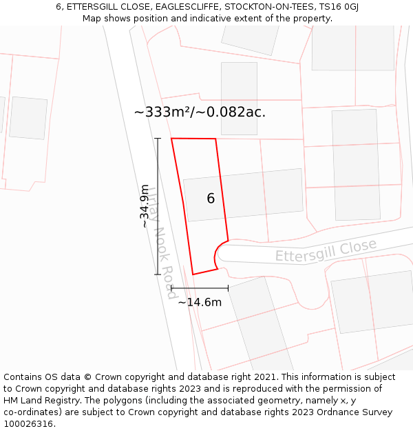 6, ETTERSGILL CLOSE, EAGLESCLIFFE, STOCKTON-ON-TEES, TS16 0GJ: Plot and title map