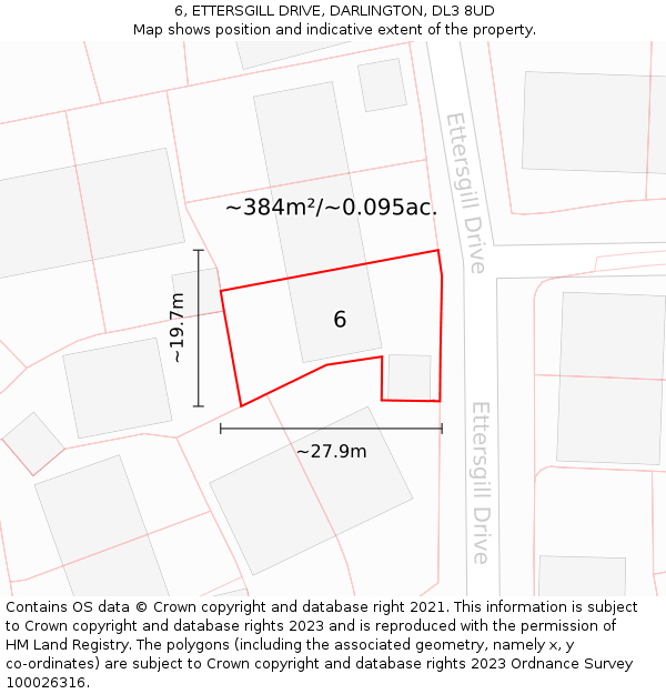 6, ETTERSGILL DRIVE, DARLINGTON, DL3 8UD: Plot and title map